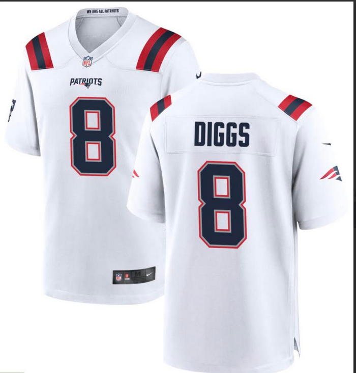 Men New England Patriots #8 Diggs white Nike NFL 2025 jersey->los angeles chargers->NFL Jersey